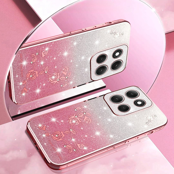 Etui do Motorola Moto G56 5G, Glitter Flower, różowe rose gold