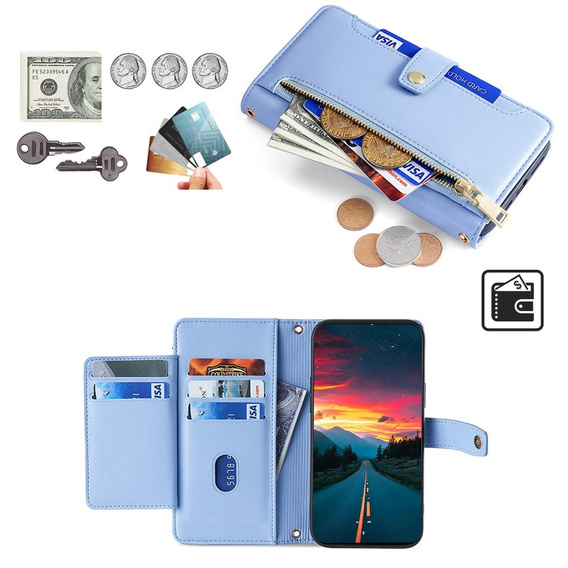 Etui z klapką do Infinix Note 40 Pro, Wallet Zipper Pocket, niebieskie