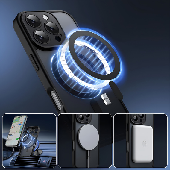 Zestaw Etui do iPhone 16 Pro Max, do MagSafe, ERBORD Matt Case, czarny + 3x Szkło na ekran