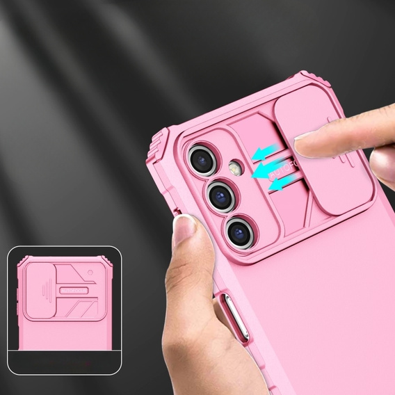 Etui pancerne do Samsung Galaxy A14 4G/5G, Camshield z podstawką, Różowe