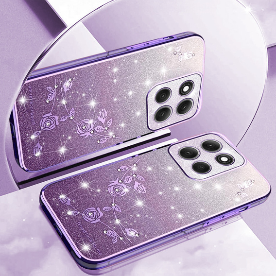 Etui do Motorola Moto G56 5G, Glitter Flower, fioletowe