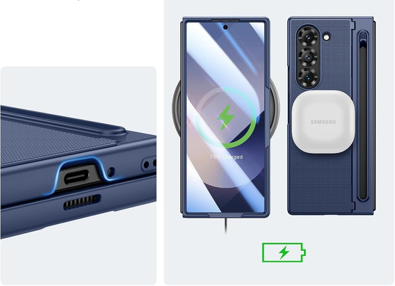 Etui do Samsung Galaxy Z Fold7 5G ze szkłem, z miejscem na rysik – niebieskie