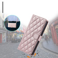 Etui z klapką do Samsung Galaxy S24 FE, Rhombus Crossbody Leather, różowe rose gold