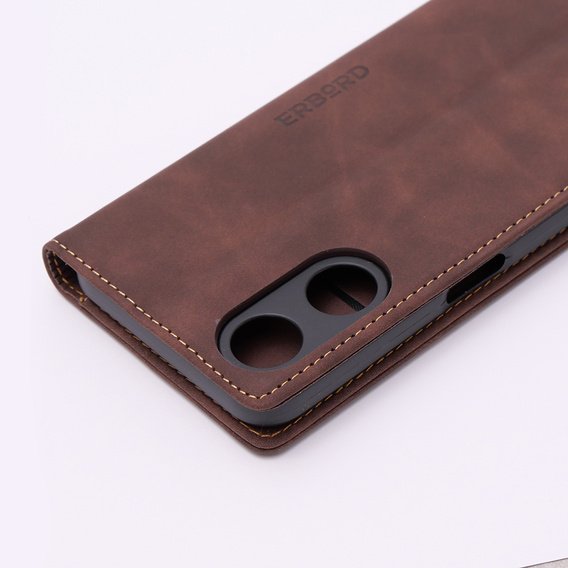 Etui do Oppo A78 5G, ERBORD Vintage portfel z klapką, kawowe