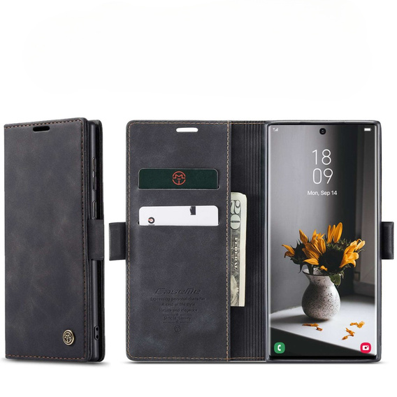 Etui CASEME do Samsung Galaxy S22 Ultra, Leather Wallet Case, czarne