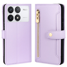 Etui z klapką do Xiaomi Poco F6 Pro, Wallet Zipper Pocket, fioletowe