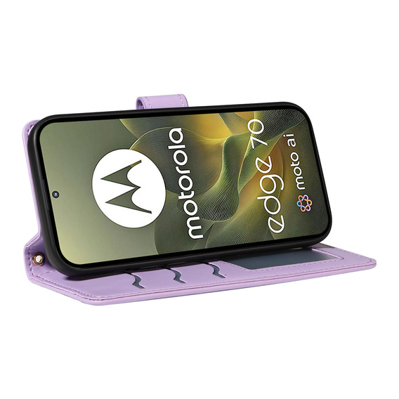 Etui z klapką do Motorola Edge 70, Rhombus Crossbody Leather, fioletowe