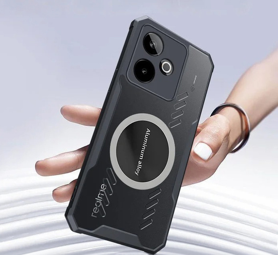 Etui do Realme GT 7 / 7T, z blaszką magnetyczne, przezroczyste / czarne