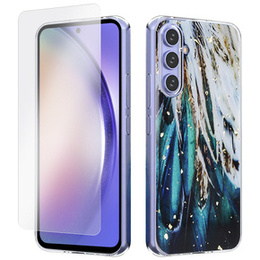 Zestaw Etui Gold Glam do Samsung Galaxy A54, Pióra + Szkło 9H