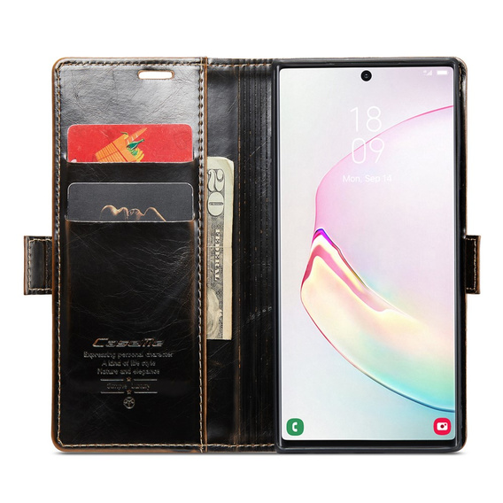 Etui z klapką CASEME do Samsung Galaxy Note 10 Plus, Waxy Textured, kawowe