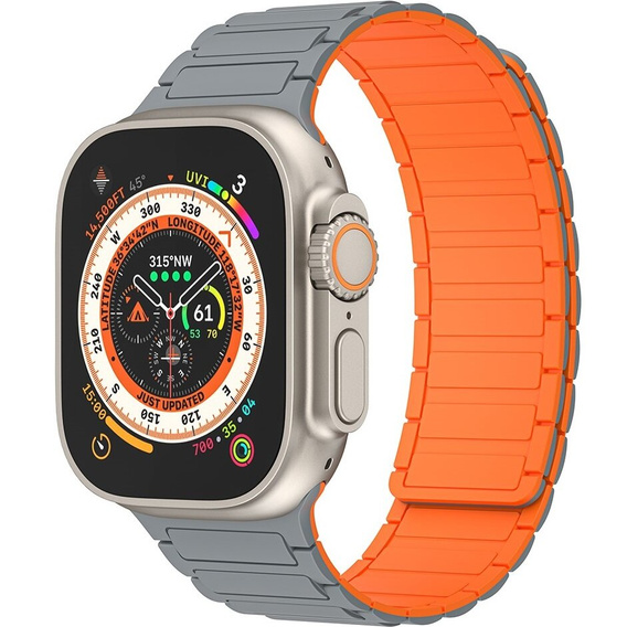 Pasek Silikonowy do Apple Watch 1/2/3/4/5/6/7/8/9/10/11/SE Ultra 1/2/3 42/44/45/46/49mm, Szary/Pomarańczowy