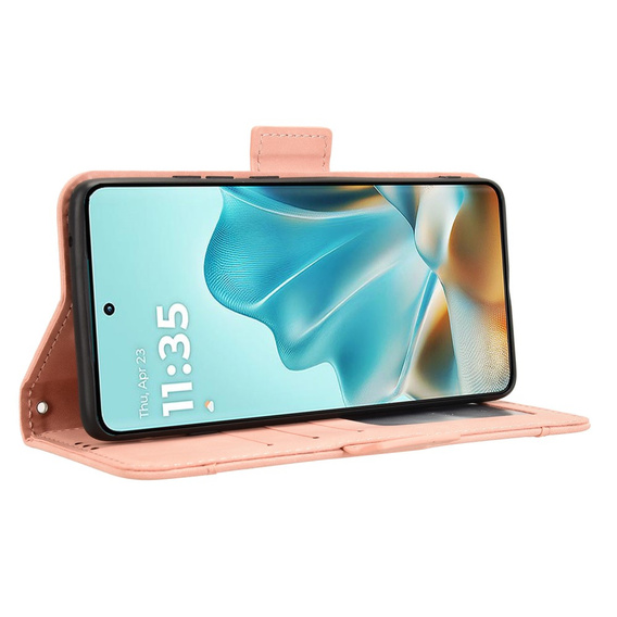 Etui z klapką do Motorola Edge 60 Fusion, Card Slot, różowe
