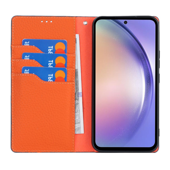 Etui z klapką do Samsung Galaxy A54 5G, Litchi Skin Grain, granatowe / czerwone