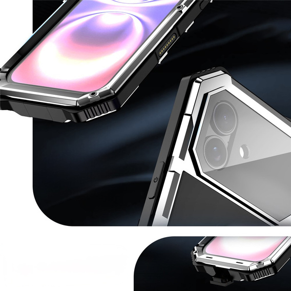 Etui pancerne do iPhone 17, R-JUST, z podstawką, srebrne