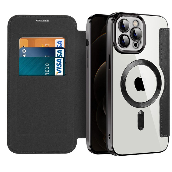Etui z klapką do iPhone 12 Pro, RFID Wallet MagSafe z ochroną aparatu, czarne
