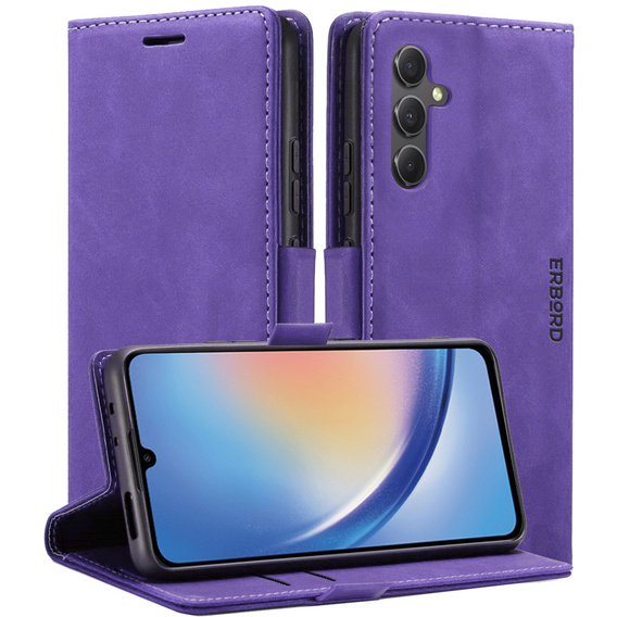 Etui do Samsung Galaxy A35 5G, ERBORD Vintage portfel z klapką, fioletowe