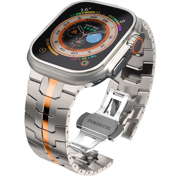 Bransoleta do Apple Watch 1/2/3/4/5/6/7/8/9/10/11/SE Ultra 1/2/3 42/44/45/46/49mm, Tytanowa/Pomarańczowa