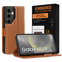 Etui skórzane do Samsung Galaxy S24, ERBORD LeatherWallet, brązowe