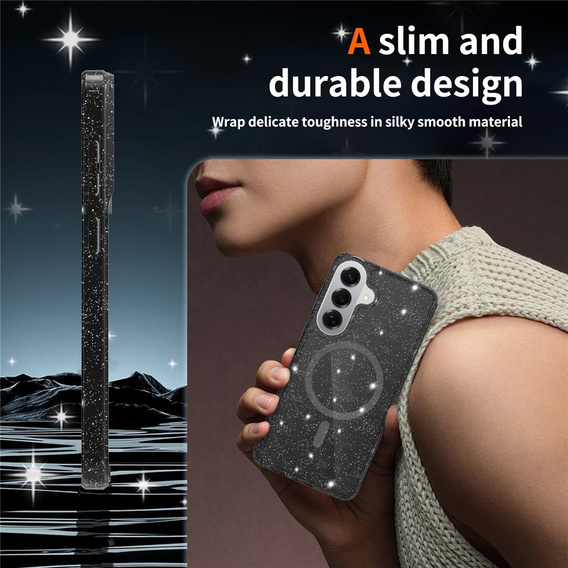 Etui do Samsung Galaxy S26 Plus, do MagSafe, brokatowe, przezroczyste / czarne