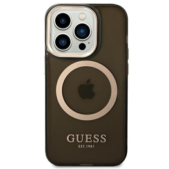 Etui GUESS do iPhone 14 Pro Max, Gold Outline Translucent MagSafe, czarne