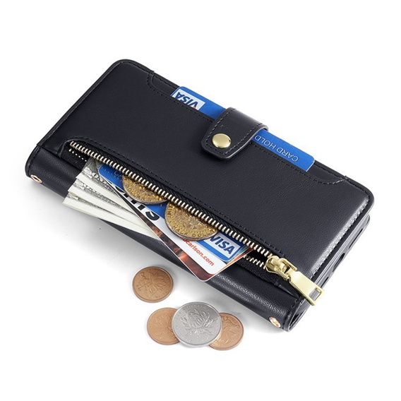 Etui z klapką do Honor Magic 8 Lite, Wallet Zipper Pocket, czarne