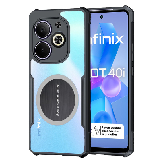 Etui do Infinix Hot 40i, z blaszką magnetyczne, przezroczyste / czarne