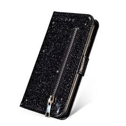 Etui z klapką do Huawei P20 Lite, Glitter Zipper Wallet, czarne