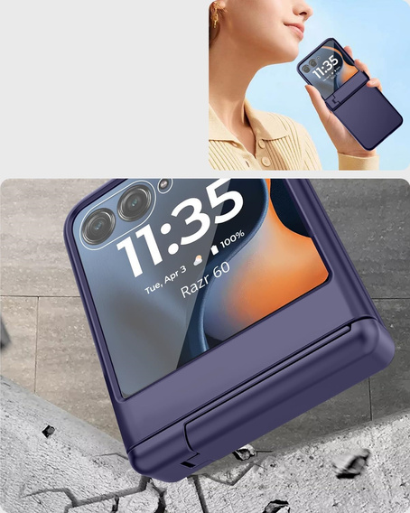 Etui do Motorola Razr 60 Ultra, PC Case, ze szkłem i podstawką, fioletowe