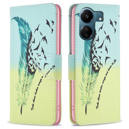 Etui z klapką do Samsung Galaxy A25 5G, Wallet, feather, niebieskie + szkło 9H