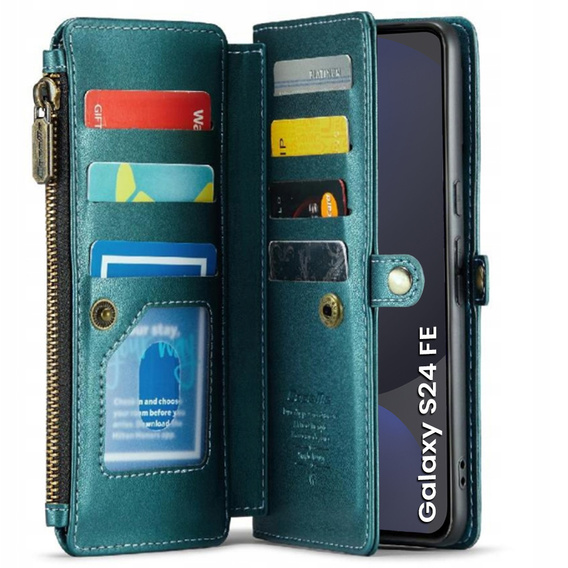 Etui CASEME do Samsung Galaxy S24 FE, RFID Leather Wallet, z paskiem na ramię, zielone