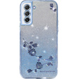 Etui do Samsung Galaxy S21 FE, Glitter Flower, niebieskie