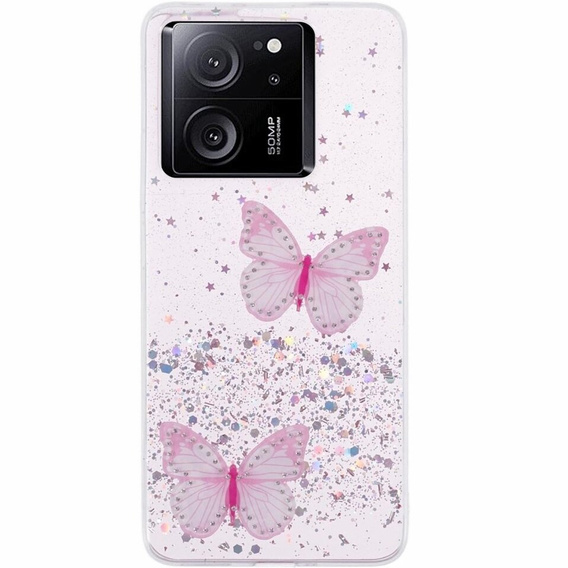 Etui do Xiaomi 13T / 13T Pro, Glitter Butterfly, różowe