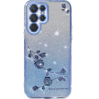 Etui do Samsung Galaxy S22 Ultra, Glitter Flower, niebieskie