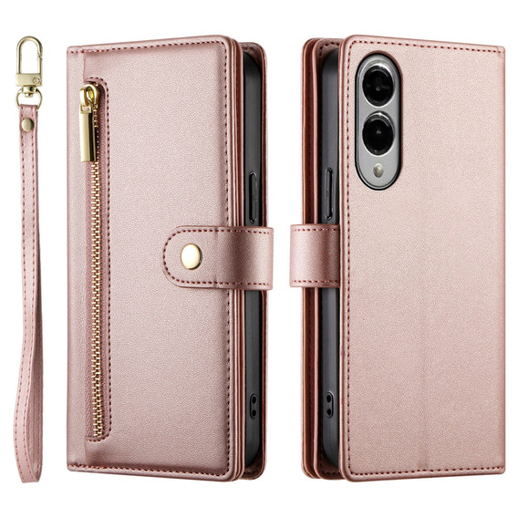 Etui z klapką do Samsung Galaxy S25 Edge, Wallet Zipper Pocket, różowe