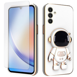 Zestaw Etui Electro do Samsung Galaxy A34 5G, Astronauta, Białe + szkło