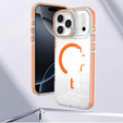 Etui do iPhone 17 Pro Max, do MagSafe, z podstawką, przezroczyste z pomarańczowymi akcentami