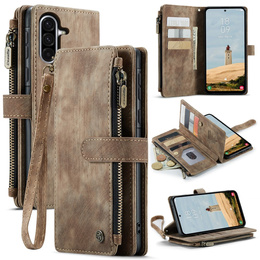 Etui CASEME do Samsung Galaxy A56 5G, Leather Wallet Cash and Card Slots, z paskiem, brązowe