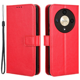 Etui z klapką do Honor Magic 6 Lite 5G, Crazy Horse Wallet, czerwone