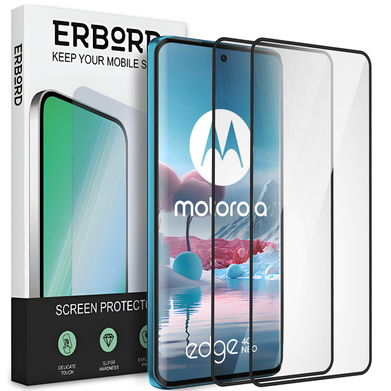 2x Szkło Hartowane do Motorola Edge 40 Neo, ERBORD 3D pełne, szybka na cały ekran