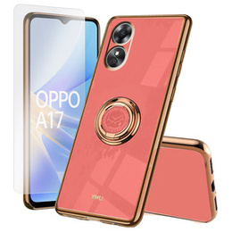 Zestaw Etui Electro Ring do Oppo A17, Czerwone + Szkło 9H