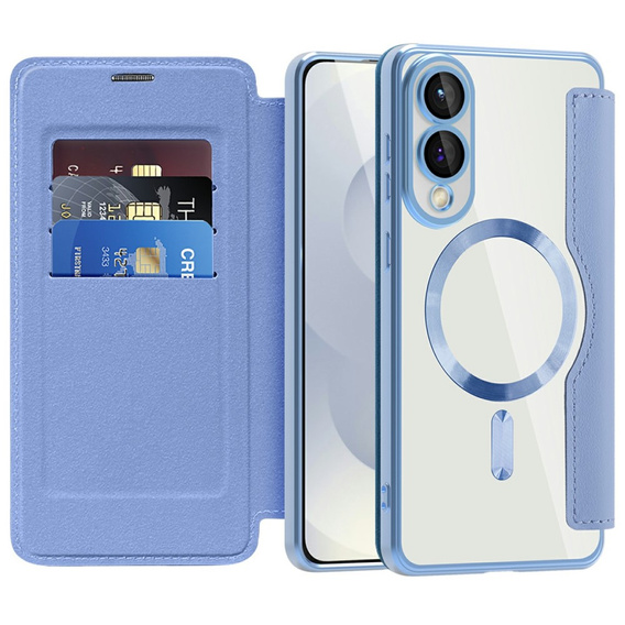 	Etui skórzane do Samsung Galaxy S25 Edge – niebieskie, kompatybilne z MagSafe, z ochroną RFID