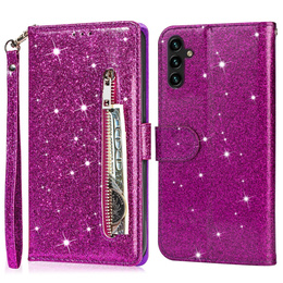 Etui z klapką do Samsung Galaxy A56 5G, Wallet Zipper Pocket Glittery, fioletowe