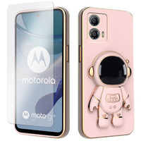 Zestaw Etui Electro do Motorola Moto G53 5G, Astronauta, Różowe rose gold + szkło