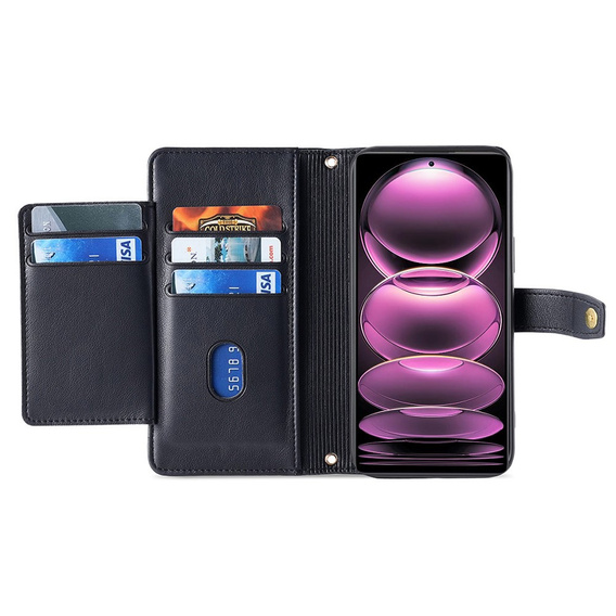 Etui z klapką do Xiaomi 13T / 13T Pro / Redmi K60 Ultra, Wallet Zipper Pocket, czarne