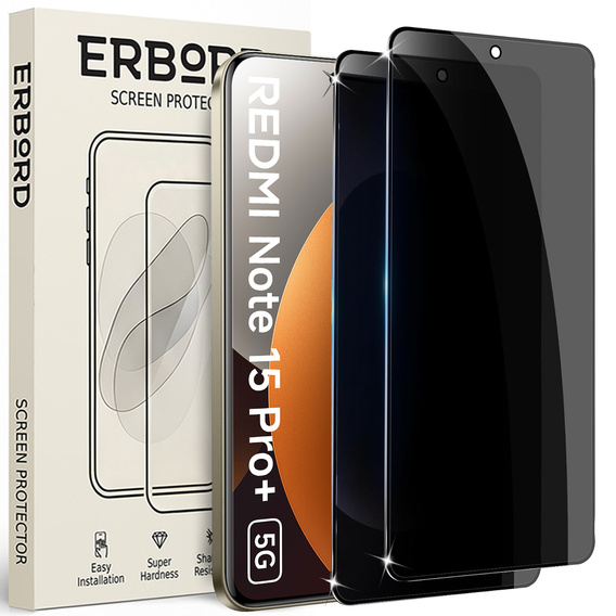 2x Szkło Prywatyzujące do Xiaomi Redmi Note 15 Pro Plus 5G / Poco M8 Pro 5G, ERBORD Anti-Spy Hartowane