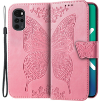 Etui z klapką do Motorola Moto G22, Butterfly, różowe