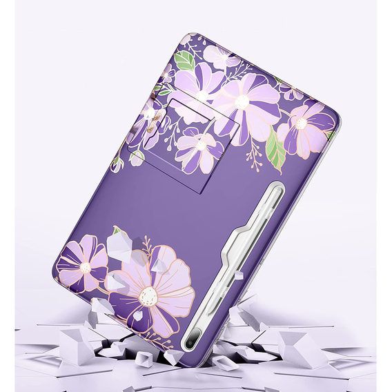 Etui do Samsung Galaxy Tab S7 FE, Suritch Full Body Flowers, fioletowe