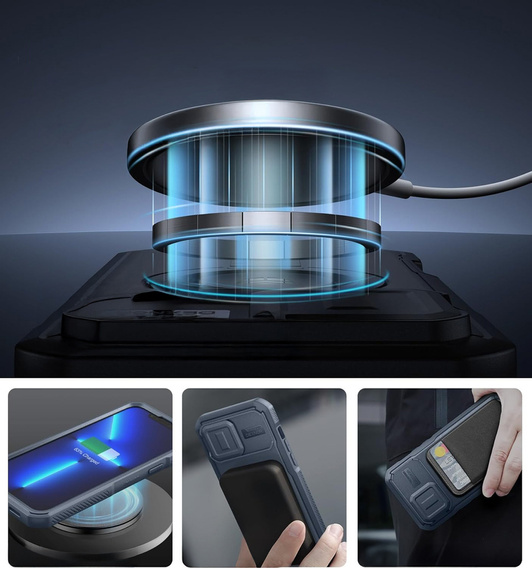 Etui pancerne Dexnor CamProtect z MagSafe do iPhone 12 Pro Max / 13 Pro Max – niebieskie