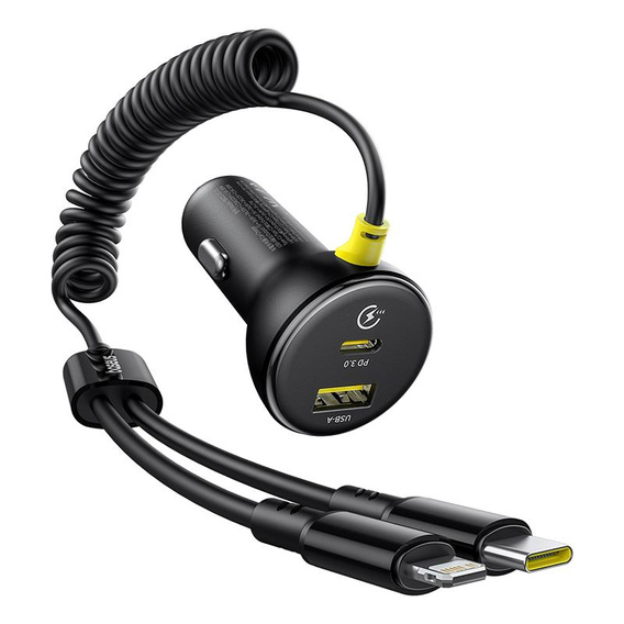 Baseus – Okrągła ładowarka samochodowa 60 W USB-A + USB-C + Lightning - czarna