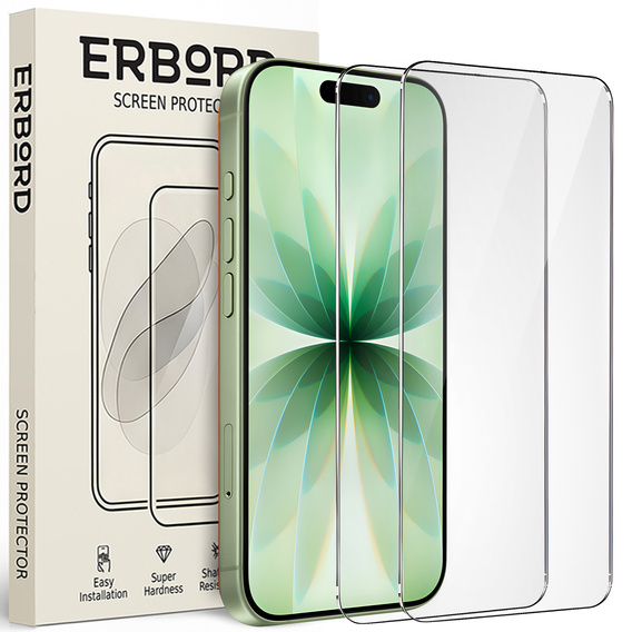2x Szkło Hartowane do iPhone 17 Pro / 17 / 16 Pro, ERBORD 9H Hard Glass, szybka